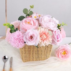 Rose Artificial Flowers Combo Fake Flowers Rose Silk Flowers with Nude Pink