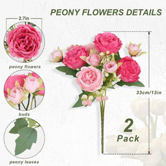 2 Packs Peonies Artificial Flowers, Mixed Pink Artificial Peonies, Silk Peoni…