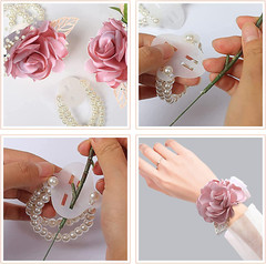Corsage Wristlet Band 10PCS Elastic Pearl Wrist Corsage Bracelets Bands Wristle