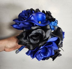 Royal Blue Black Rose Calla Lily Bridal Wedding Bouquet Accessories