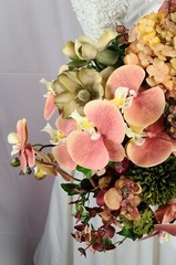 Peach Orchid Garden Flower Faux Wedding Bouquet