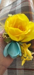 Prom Wrist Corsage & Bout Yellow Rose & Fillers, White Bow. Perfect For Prom.