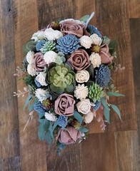 Pink Mauve Dusty Blue Succulent Cascade Bridal Bouquet Sola Wood Wedding Flowers