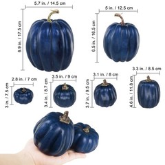 Winlyn 7 Pcs Assorted Sizes Navy Blue Artificial Pumpkins Dark