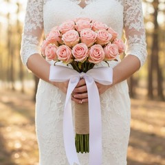 Blush Pink Faux Rose Bouquet Linen Wrapped Rustic Floral Decor Wedding Centerpie