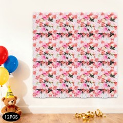 12Pcs Artificial Flower Wall Rose Floral Panel Backdrop Decor for Party Wedding