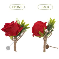 2Pcs Red Simulated Flower Boutonniere for Wedding Party Bride and Groom