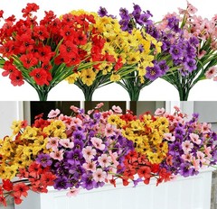 Artificial Fake Plants Flowers for Outdoors,16 Bundles UV Resistant Faux Plastic
