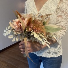 Bridal Wedding Bouquet Budget Friendly Handmade Faux Flowers White Pink Orange
