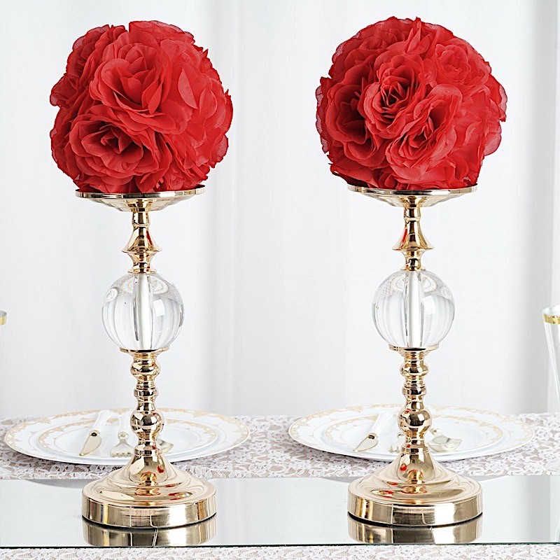 2 RED 7″ Silk Roses Flowers Kissing Balls Wedding Party Events Centerpieces