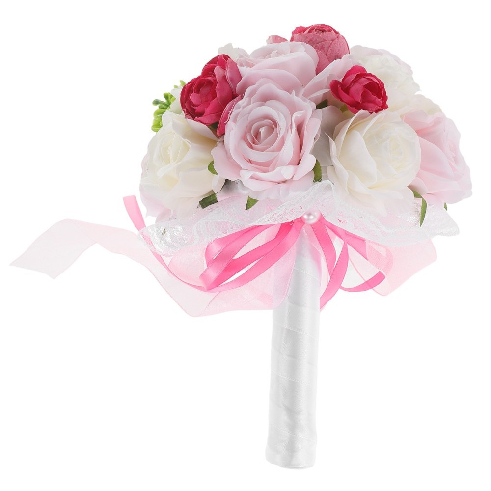 Small Reusable Pink Wedding Hand Bouquet with Elegant Rose Design