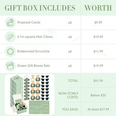 8-Set Bridesmaid Proposal Gifts, Green Heart Sunglasses, 4.1in Claws, Scrunchies