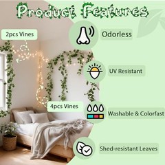 pcs Artificial Ivy Artificial Vines Artificial Plants 71 Inch 2 Green and White