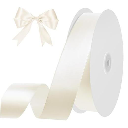 Ribbon 1 Inch 50 Yards Cream Satin Ribbon for Bows Crafts Home Decor Ivory