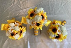 Set of 3 sunflower, rosebud and daisy wedding bouquets