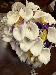 Bridal Bouquet, Wedding, Calla Lilies, Waterfalls, Water Drop Style-Purple