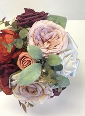 Ling’s Moment Autumn Earthy Burgandy Rose Multi Floral Eucalyptus Bridal Bouquet