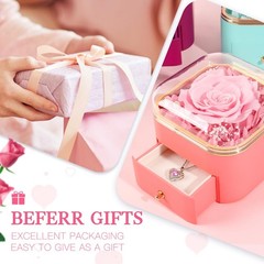 Beferr Gifts for Mom Preserved Real Rose with Necklace Eternal Roses B Pink