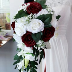 Bridal Artificial Rose Bouquet Silk Flowers Bridesmaid Drop Shape Decor