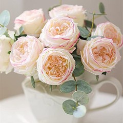 Fake Flowers Realistic Roses Bouquet Spring Fall Winter 4 PCS Light Pink