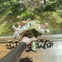 Bridal Wedding Bouquet Hand made Budget Friendly Faux Flowers White Pink Green