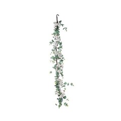 5 ft long Green White Artificial Cotton Balls with Eucalyptus Foliage Garlands
