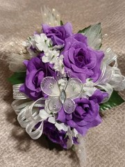 NEW 5″ Artificial Purple Rose Wrist Corsage Pearls, Butterfly Lavender Bout