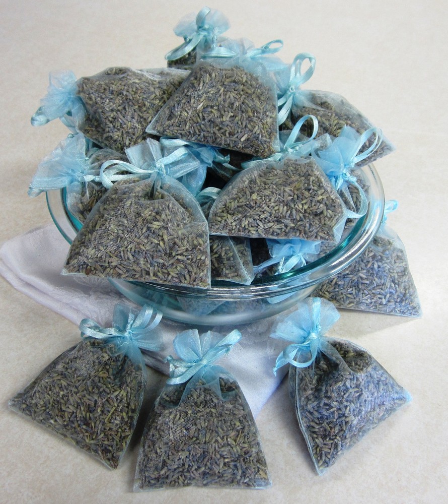 Set of 50 Lavender Sachets made with Light Blue Organza Bags
