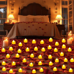 7000 Pieces Artificial Rose Petals with 72 Pieces Romantic Heart Led Tealight Ca