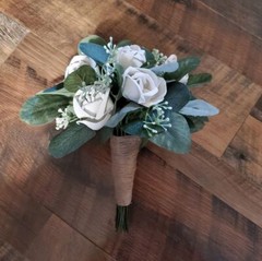 14PC White Peony Rose Sola Wood Cascade Bridal Bouquet Wedding Groom Flower Set