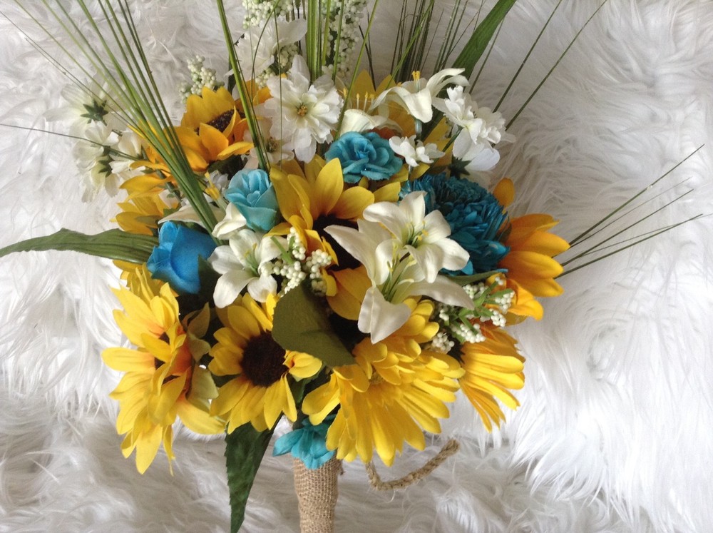 Wedding flowers bridal bouquets decorations you pic colors turquoise sunflowers