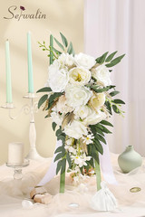 11 Inch Wedding Bouquets for Bride Bridesmaid, Natural Whites Rose Bridal Bouque