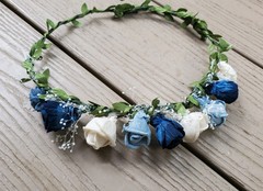 Dusty Blue Navy Flower Girl Crown Sola Wood Wedding Hair Adjustable Bridesmaid