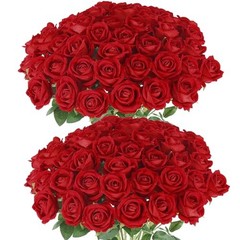 Hananona 50 Pcs Artificial Roses in Bulk, Fake Silk Red Roses Realistic Roses