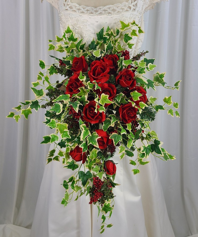 Roses and Ivy Garden Silk Wedding Bouquet