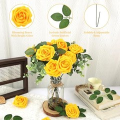 Artificial Flowers Real Touch Fake Flowers Soft Foam Roses with 30PCS Yellow