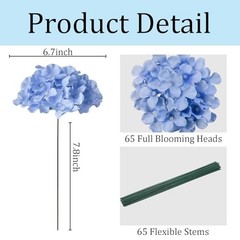 65Pcs Hydrangea Artificial Flowers Bulk，Realistic Silk Fake Flowers 65 Pcs Blue