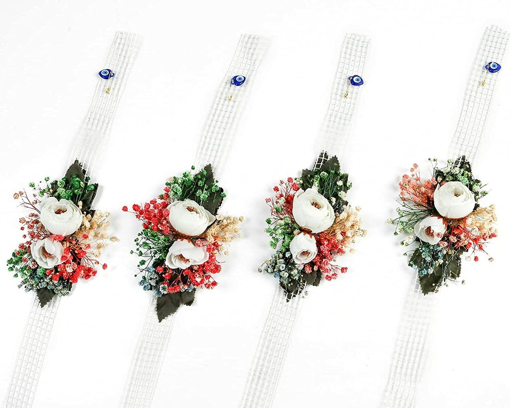 CORSAGE SET OF 4 WHITE CORSAGES FOR WEDDING CORSAGE WRISTLET