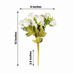 WHITE 3 Bouquets 13″ Silk Rose Bud Artificial FLOWER Bushes Party Decorations