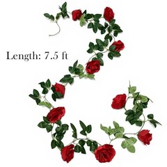 4Pcs (30 FT) Rose Vine – Lifelike Artificial Flower Garland, Silk Rose Red