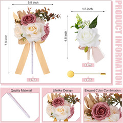 12 Pcs White Rose Bridesmaid Bouquets & Groomsmen Boutonnieres Set