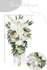 11 Inch Wedding Bouquets for Bride Bridesmaid, Natural Whites Rose Bridal Bouque