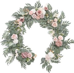 Ling’s moment Flower Garland – 6FT Eucalyptus & Rose Pink Sweetheart Table Decor