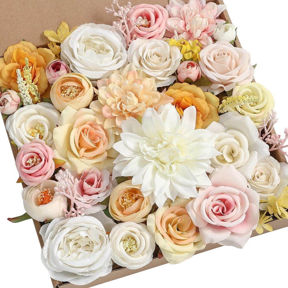 Serra Flora 73pcs Artificial Wedding Flowers Bouquets Centerpieces Faux Flowe…