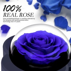 Preserved Rose with Heart Necklace, Eternal Flower Gift for ONE ROSE, Blue