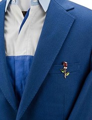 Men’s Red Rose Stem With Green Leaves Lapel Pin/Brooch Golden