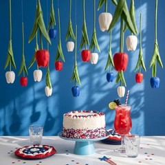 Pack 5 ft Artificial Tulips Hanging Independence Day 12 Red, White, Dark Blue