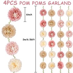 Kriyokiaa Tissue Paper Flowers Boho Blush Pink Pom 6 Inches, Dusty