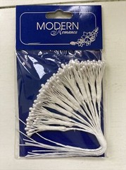 MODERN ROMANCE Stems Pearl Beads & Leaves Spray Wedding Flower Bouquet Boutineer