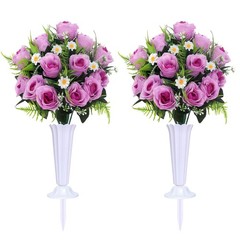 IDMOP Artificial Cemetery Flowers Set 2PCS Memorial Grave 2 Bouquets, Purple
